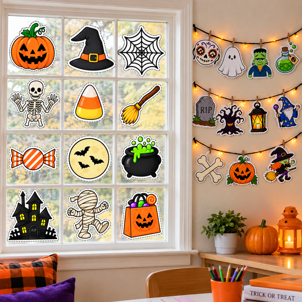 Halloween Cutouts Printable for Kids | 30+ Halloween Craft Cutouts for Classroom, Bulletin Board & Party Decor
