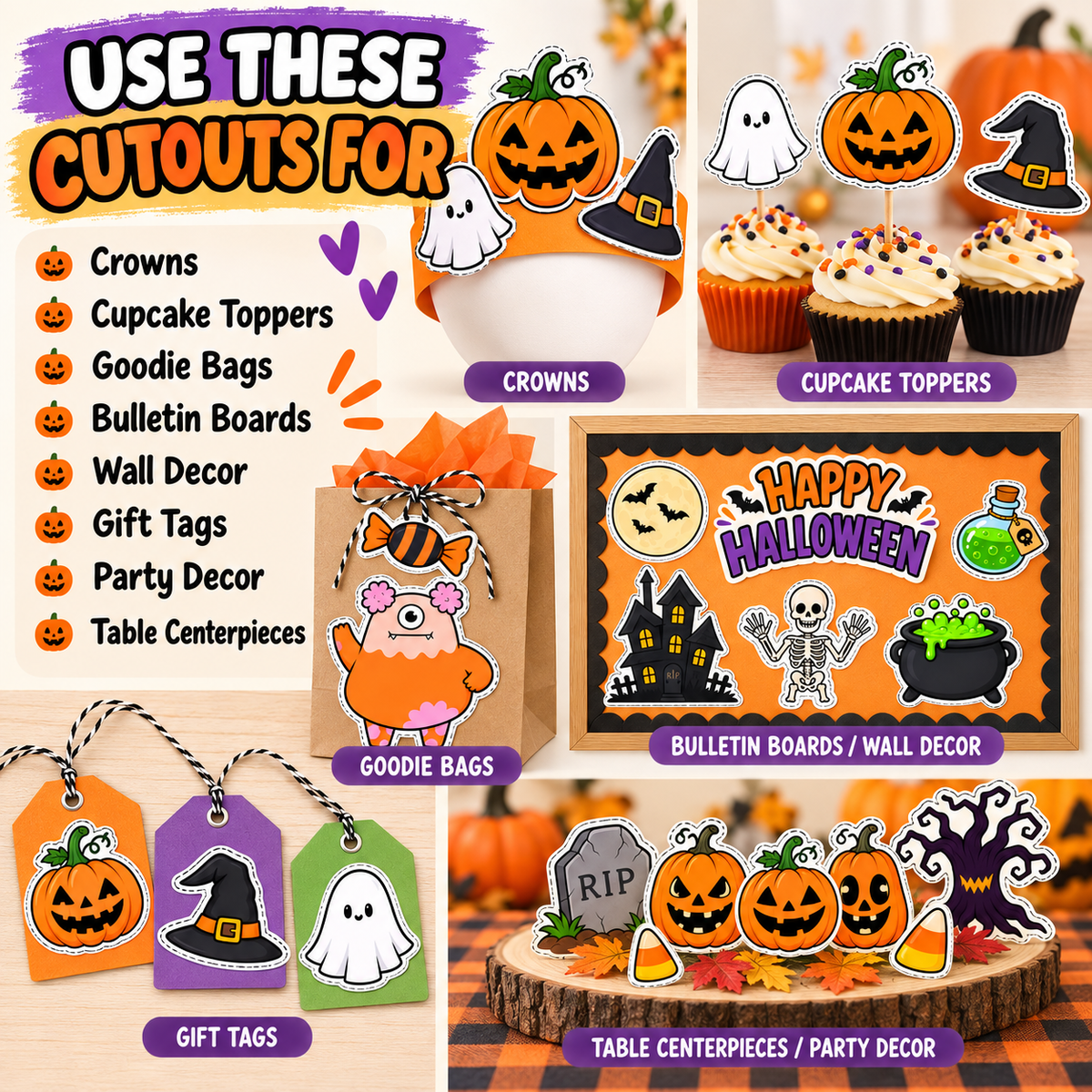 Halloween Cutouts Printable for Kids | 30+ Halloween Craft Cutouts for Classroom, Bulletin Board & Party Decor