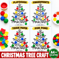 Christmas Tree Craft Printable for Kids, Fingerprint Dot Marker Play Dough Pom Pom Tissue Paper Paint Activity, Preschool Christmas