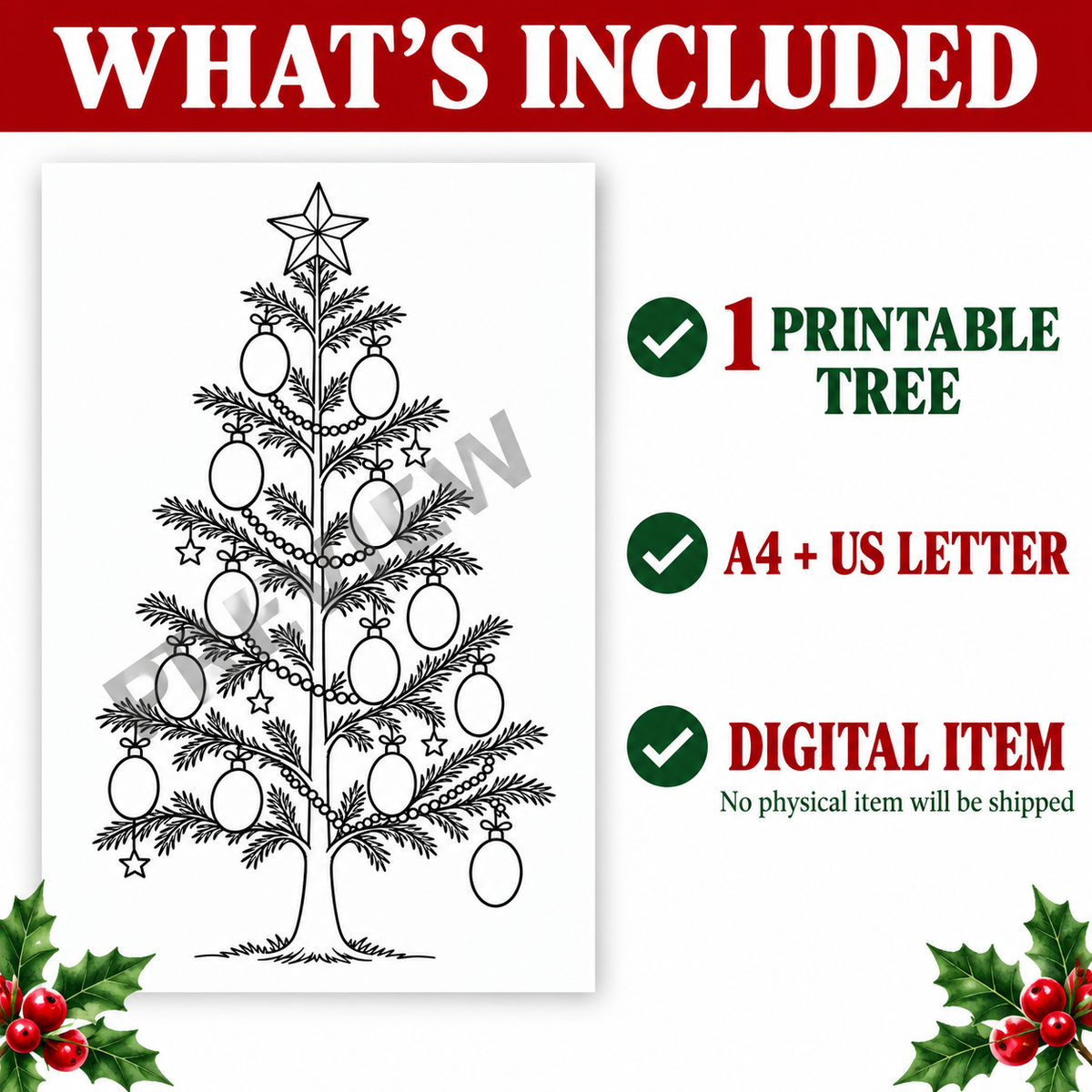 Christmas Tree Craft Printable for Kids, Fingerprint Dot Marker Play Dough Pom Pom Tissue Paper Paint Activity, Preschool Christmas