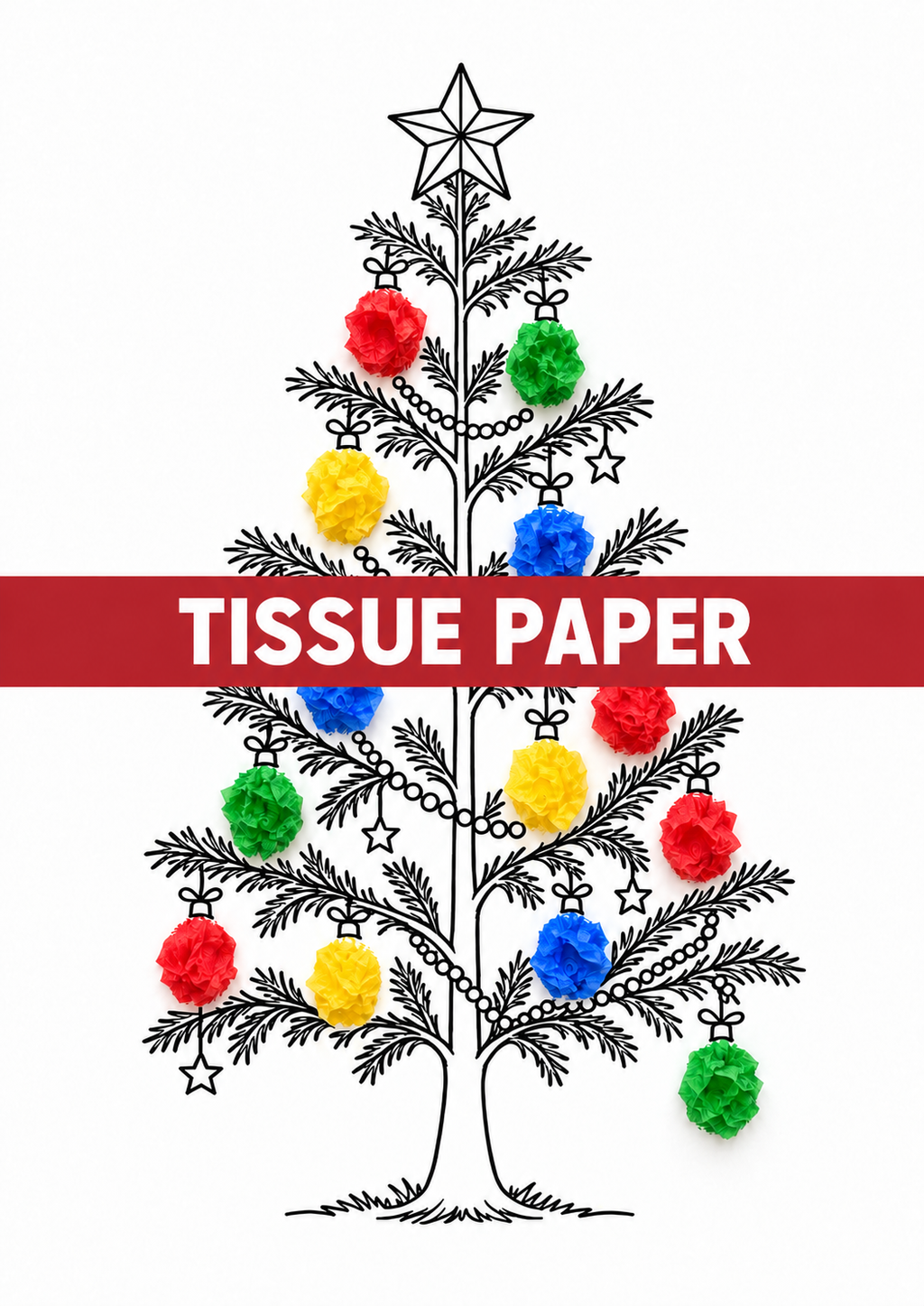 Christmas Tree Craft Printable for Kids, Fingerprint Dot Marker Play Dough Pom Pom Tissue Paper Paint Activity, Preschool Christmas