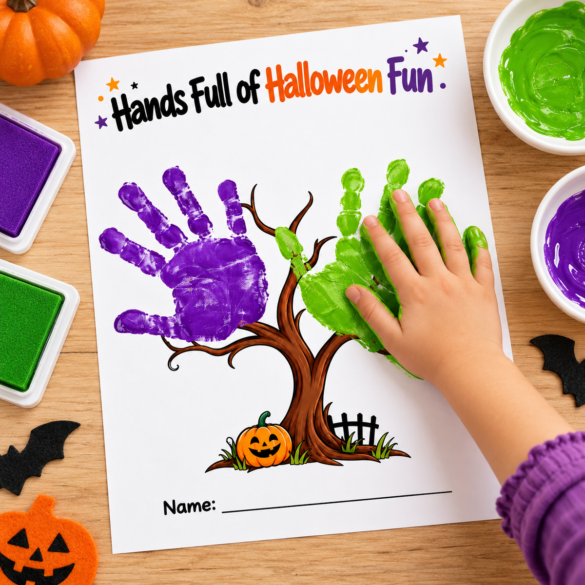 Halloween Handprint Craft for Kids | Halloween Tree Art Activity & Handprint Keepsake Printable