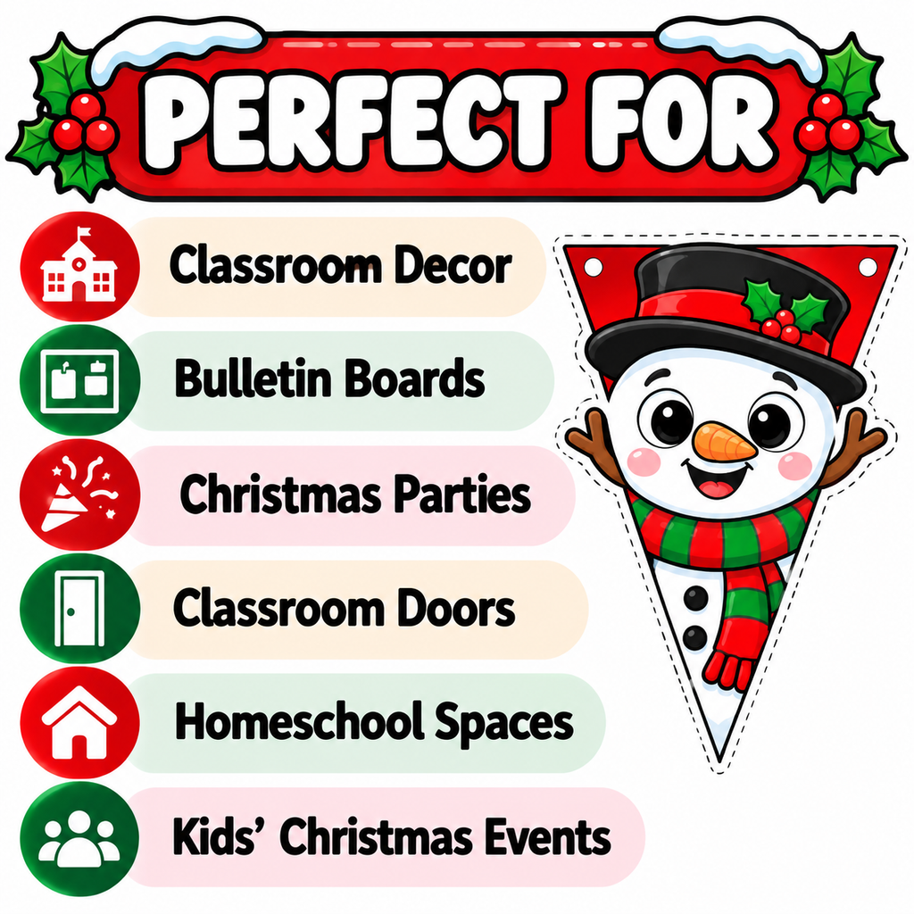 Christmas Character Banner Printable, Christmas Pennant Garland, Christmas Bunting, Classroom Bulletin Board & Door Decor