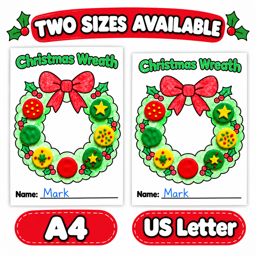 Christmas Craft for Kids, Christmas Tree Wreath Bauble Bell Activity, Kids Christmas Party, Xmas Classroom Activity, Playdough Craft