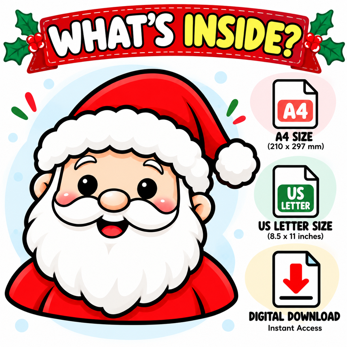 Santa Cotton Ball Beard Craft Printable for Kids, Christmas Santa Face Activity, Preschool Fine Motor Craft, Christmas Classroom Printable