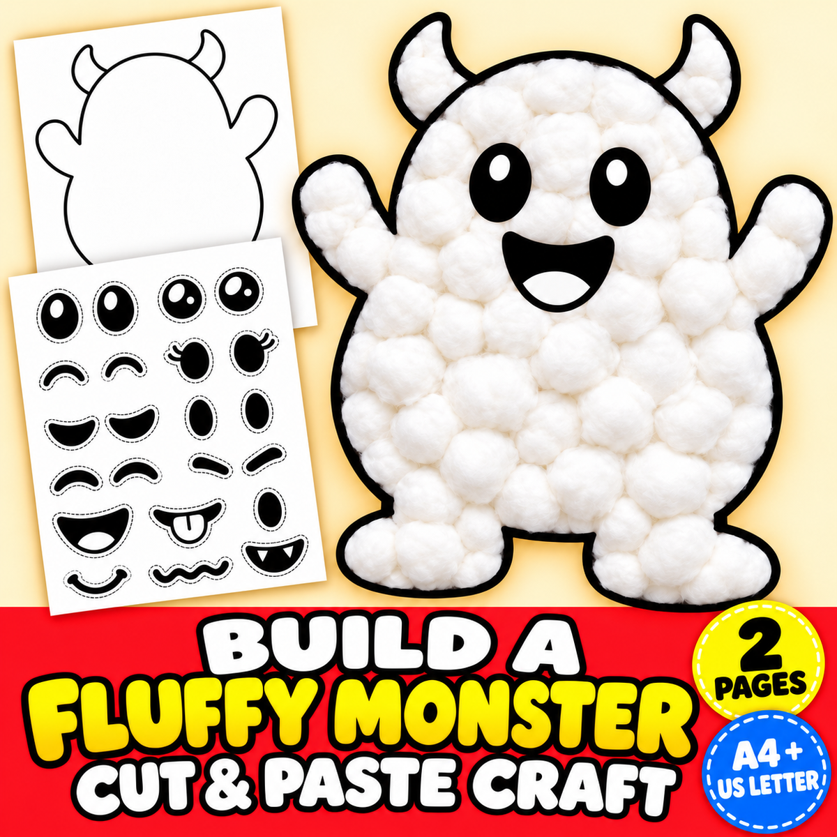 Monster Face Craft Printable for Kids, Build a Monster Cut and Paste Activity, Halloween Preschool Fine Motor Craft