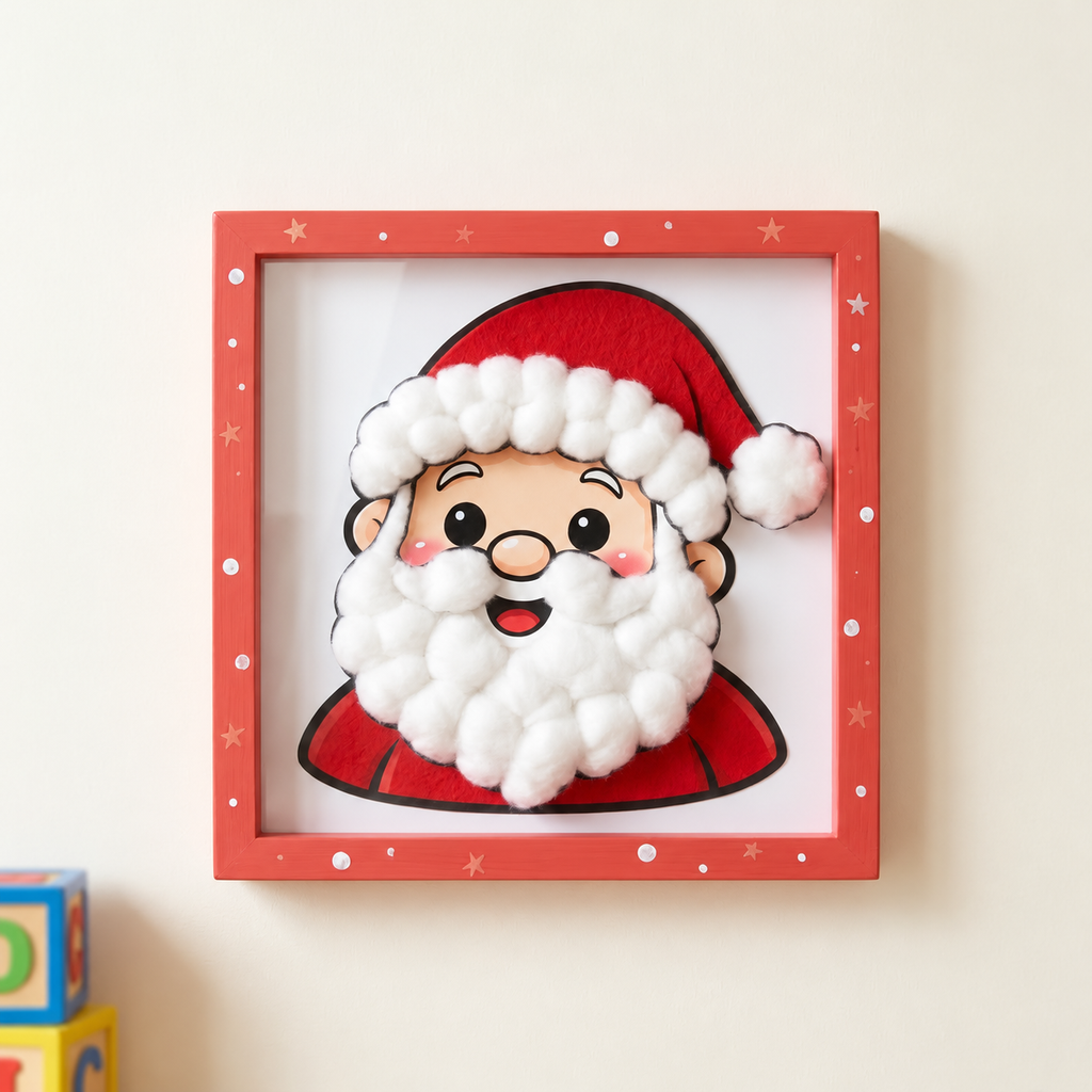 Santa Cotton Ball Beard Craft Printable for Kids, Christmas Santa Face Activity, Preschool Fine Motor Craft, Christmas Classroom Printable