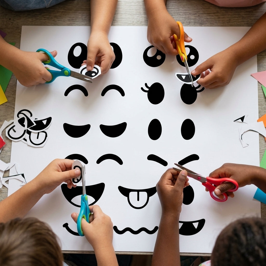 Monster Face Craft Printable for Kids, Build a Monster Cut and Paste Activity, Halloween Preschool Fine Motor Craft