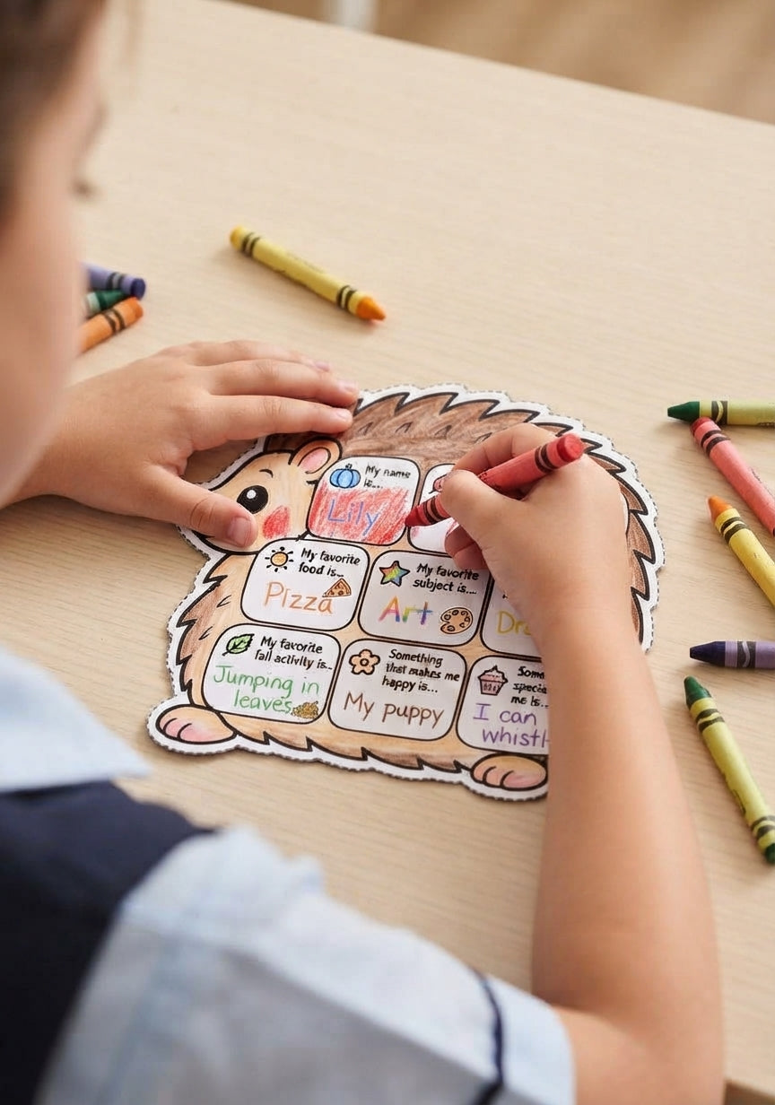 Fall All About Me Craft, Autumn Bulletin Board Activity, Back to School Student Writing Craft