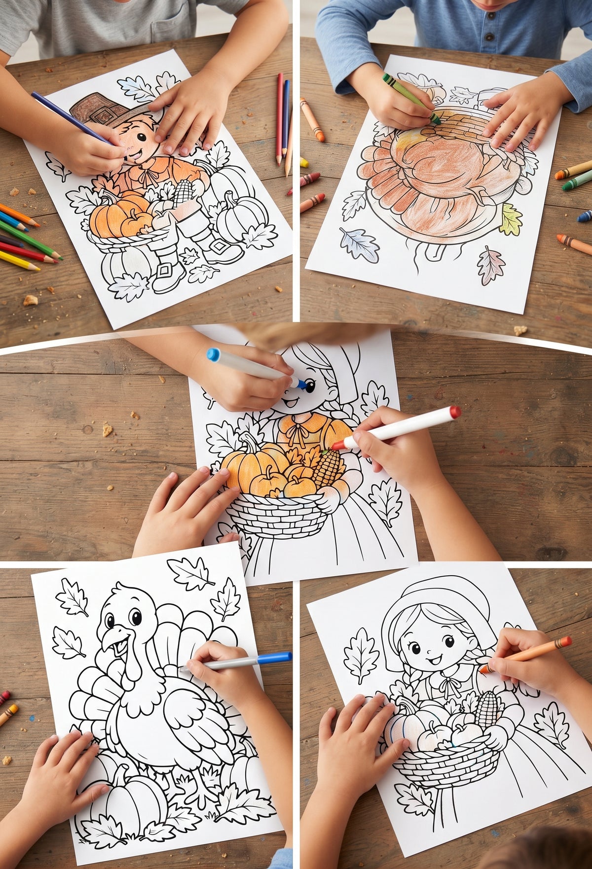 Thanksgiving Coloring Pages for Kids, 25 Printable Thanksgiving Colouring Sheets, Fall Harvest Activity, Turkey Pumpkin Coloring Book