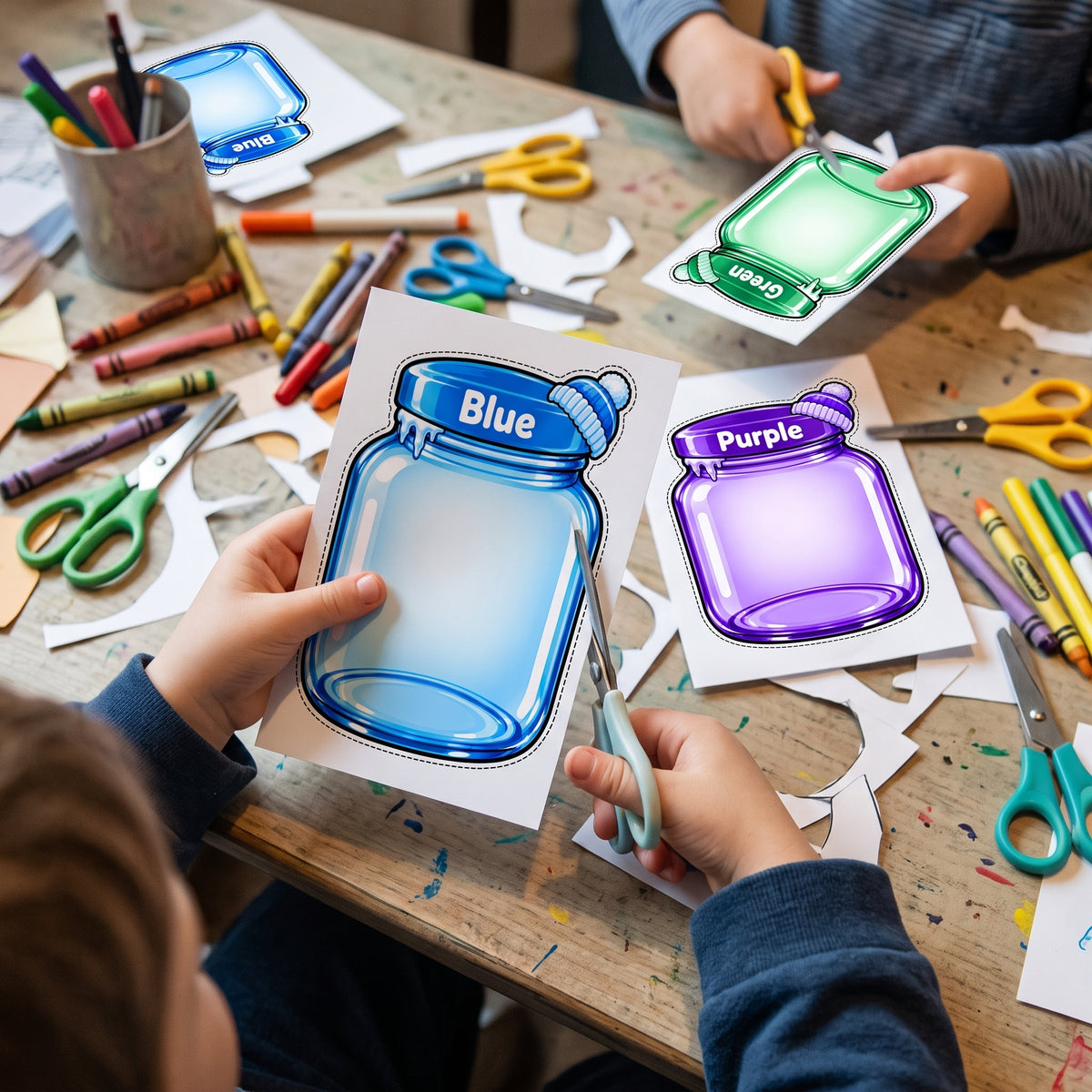 Winter Color Sorting Jars Printable, Preschool Color Matching Activity, Winter Sorting Game for Kids, Fine Motor Learning Activity