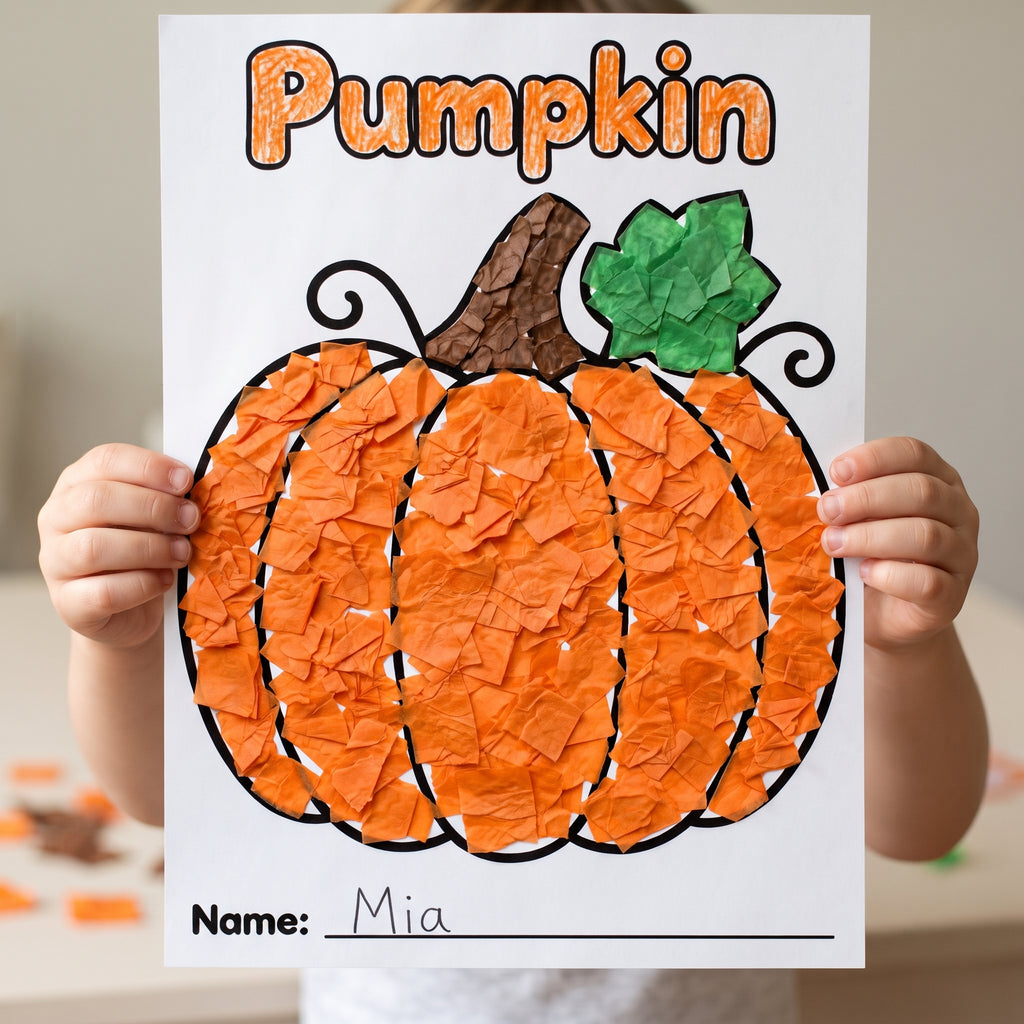 Halloween Tissue Paper Craft for Kids, 6 Printable Halloween Templates, Preschool Fine Motor Activity, Pumpkin Witch Bat Spider Monster Craft