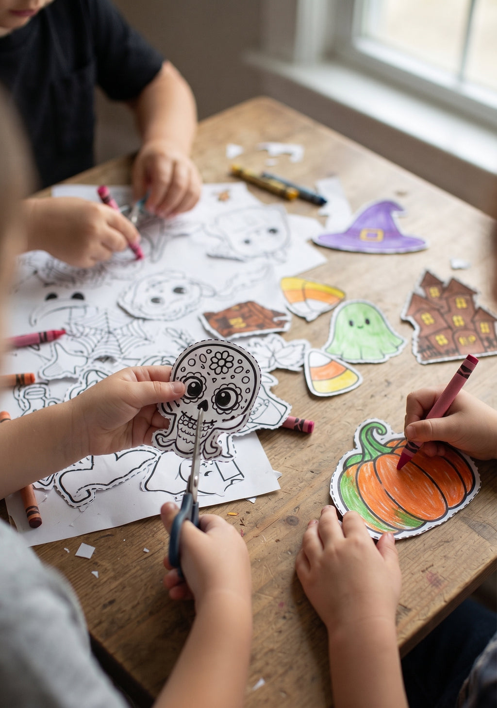 Halloween Wreath Craft for Kids, Printable Cut and Paste Wreath, Halloween Cutouts, Color Cut Glue Activity, Preschool Classroom Craft