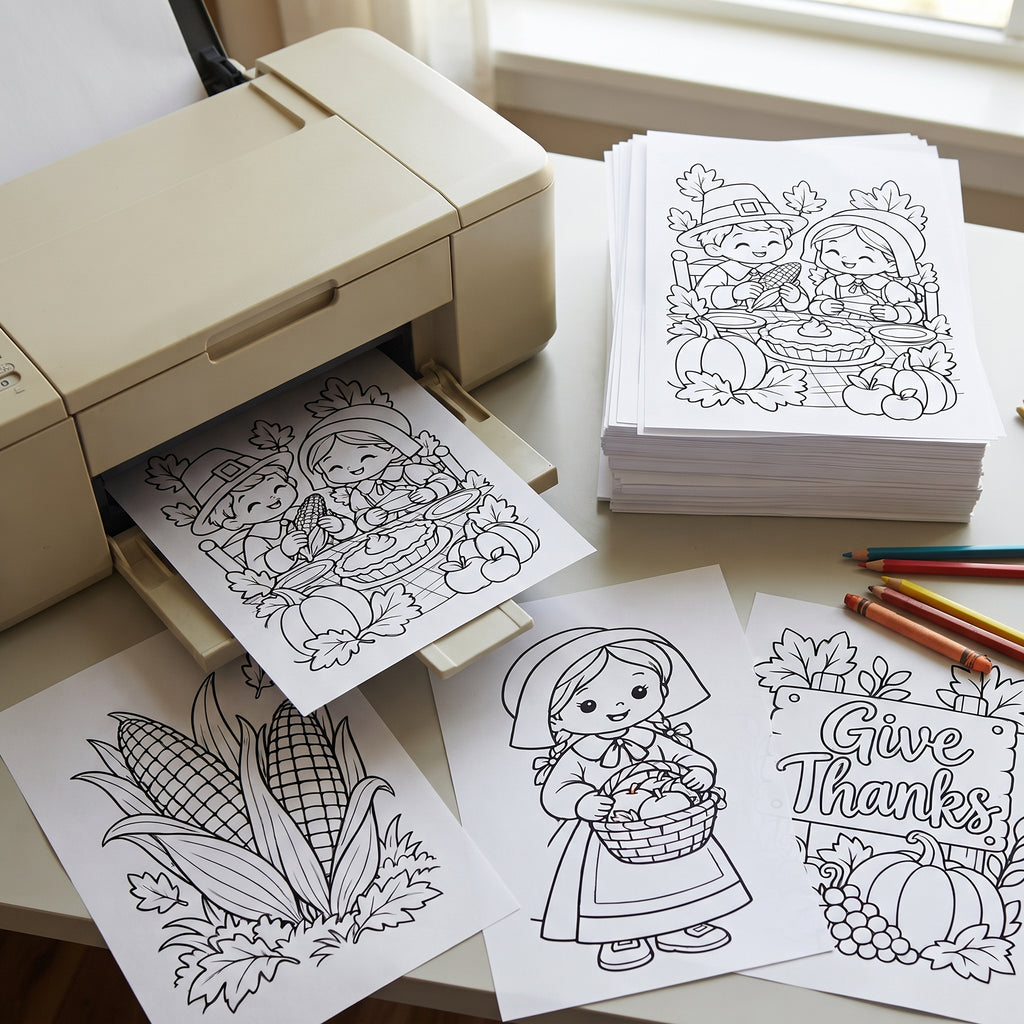 Thanksgiving Coloring Pages for Kids, 25 Printable Thanksgiving Colouring Sheets, Fall Harvest Activity, Turkey Pumpkin Coloring Book
