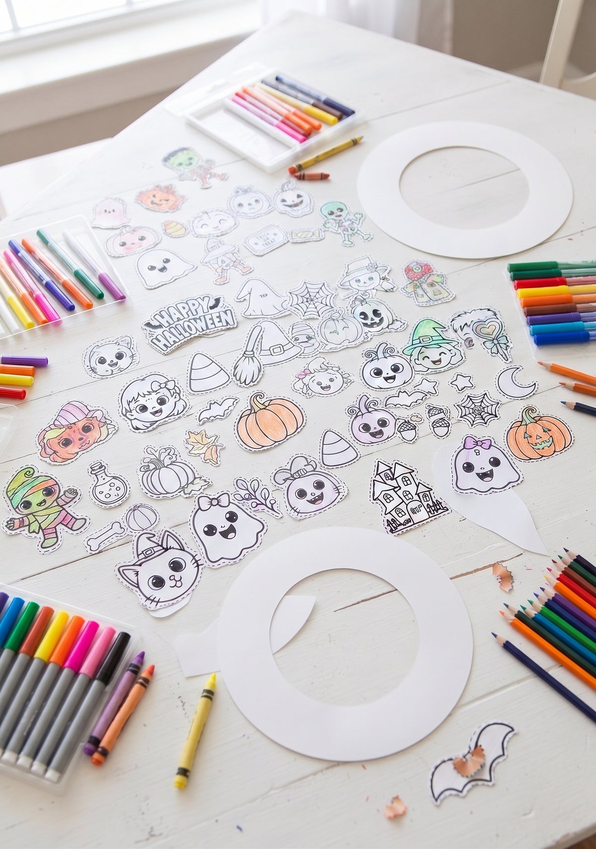 Halloween Wreath Craft for Kids, Printable Cut and Paste Wreath, Halloween Cutouts, Color Cut Glue Activity, Preschool Classroom Craft