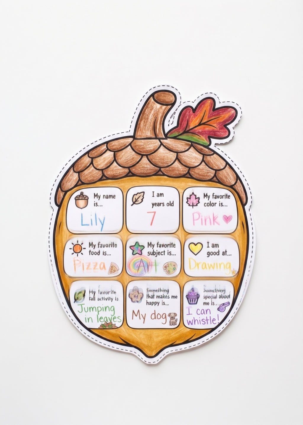 Fall All About Me Craft, Autumn Bulletin Board Activity, Back to School Student Writing Craft