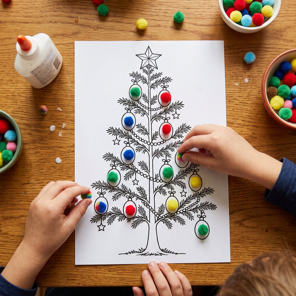 Christmas Tree Craft Printable for Kids, Fingerprint Dot Marker Play Dough Pom Pom Tissue Paper Paint Activity, Preschool Christmas