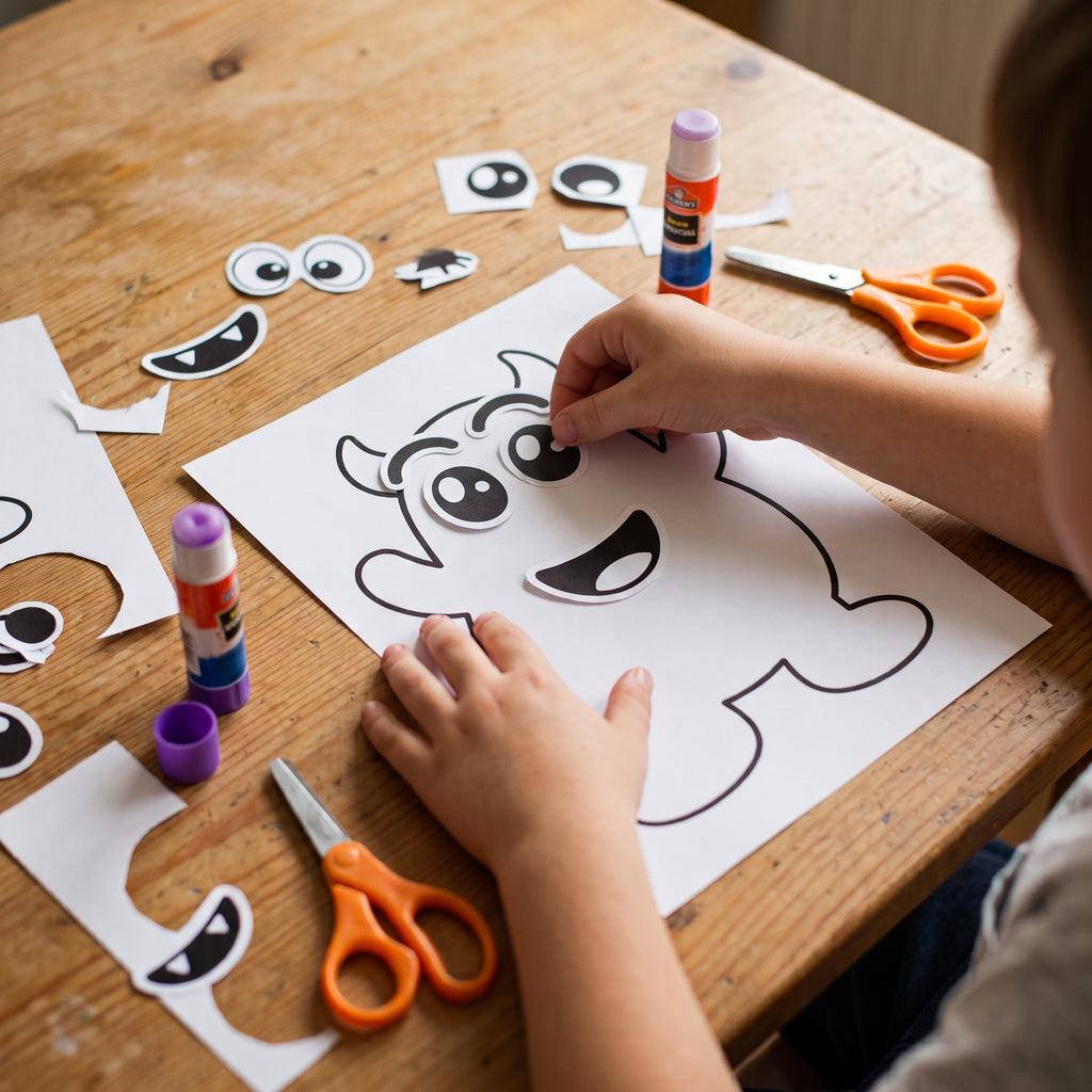Monster Face Craft Printable for Kids, Build a Monster Cut and Paste Activity, Halloween Preschool Fine Motor Craft