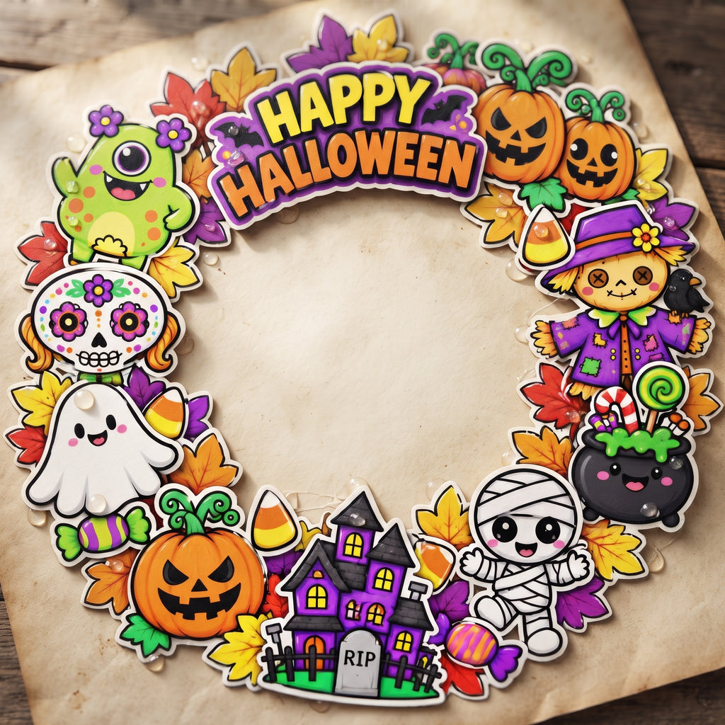 Halloween Wreath Craft for Kids, Printable Cut and Paste Activity, 7-Page Halloween Cutouts, Preschool Classroom Craft