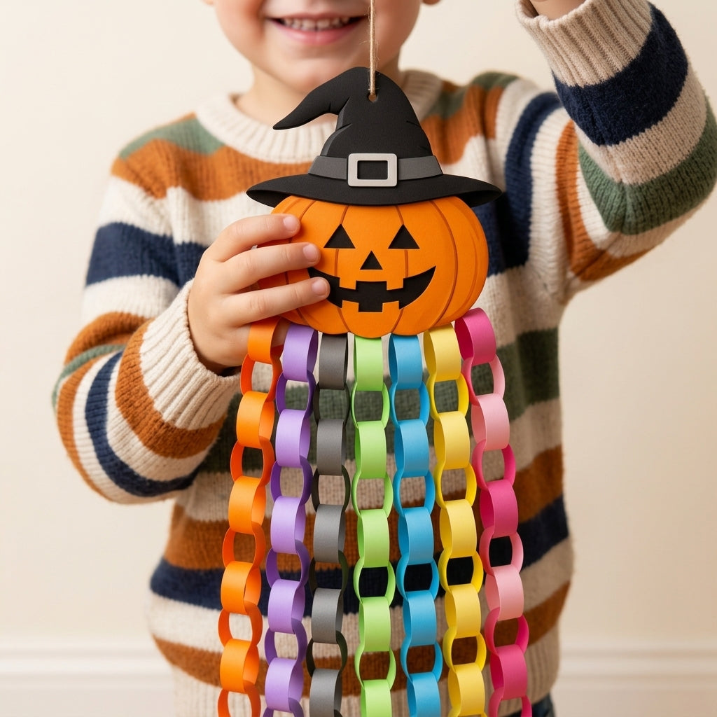 Halloween Paper Chain Craft Printable for Kids, Pumpkin Witch Paper Chain Garland, Halloween Classroom Decoration, Cut and Glue Activity