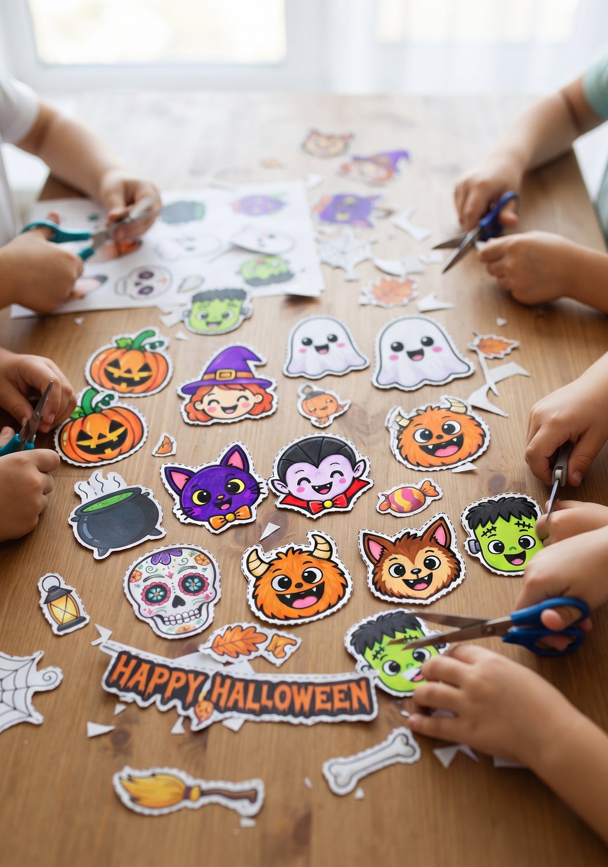 Halloween Wreath Craft for Kids, Printable Cut and Paste Activity, 7-Page Halloween Cutouts, Preschool Classroom Craft