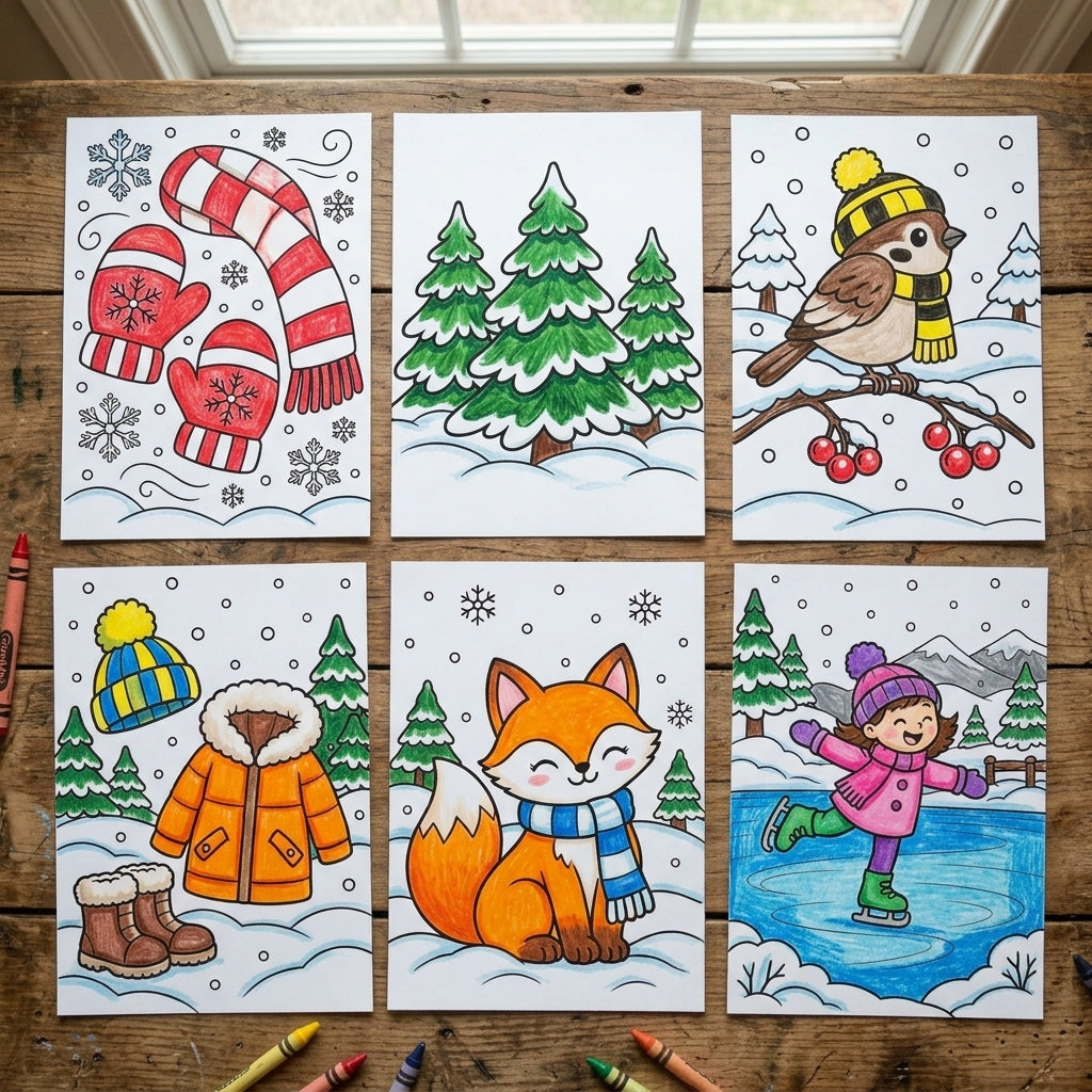 Winter Coloring Pages for Kids, Winter Colouring Sheets, Winter Activities, Winter Classroom Printable, Kids Coloring Activity