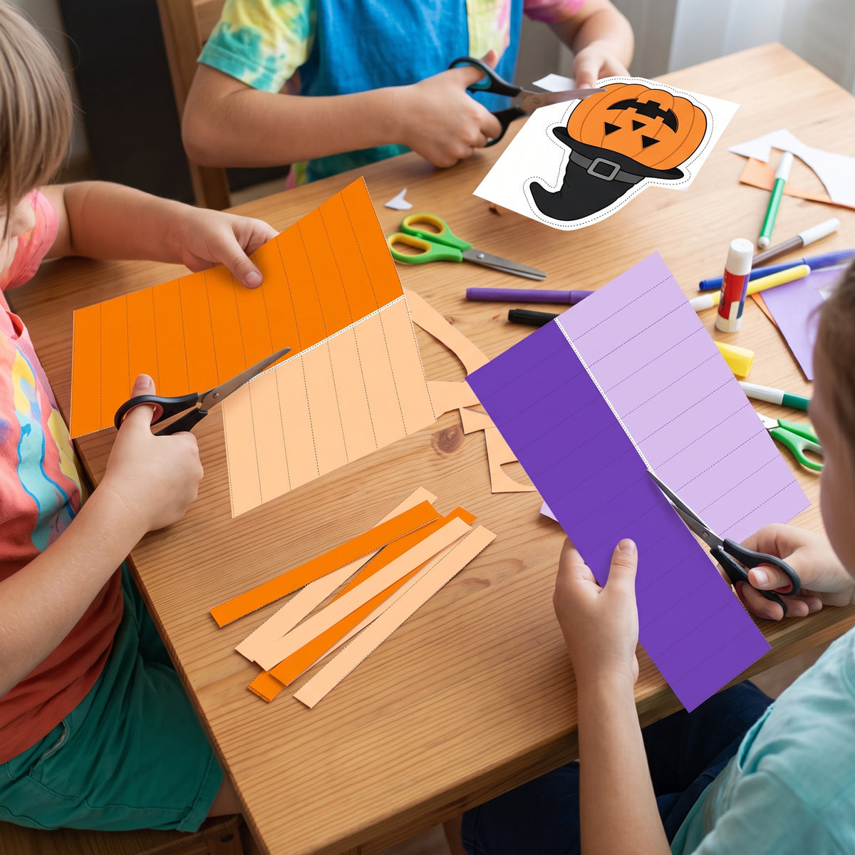 Halloween Paper Chain Craft Printable for Kids, Pumpkin Witch Paper Chain Garland, Halloween Classroom Decoration, Cut and Glue Activity