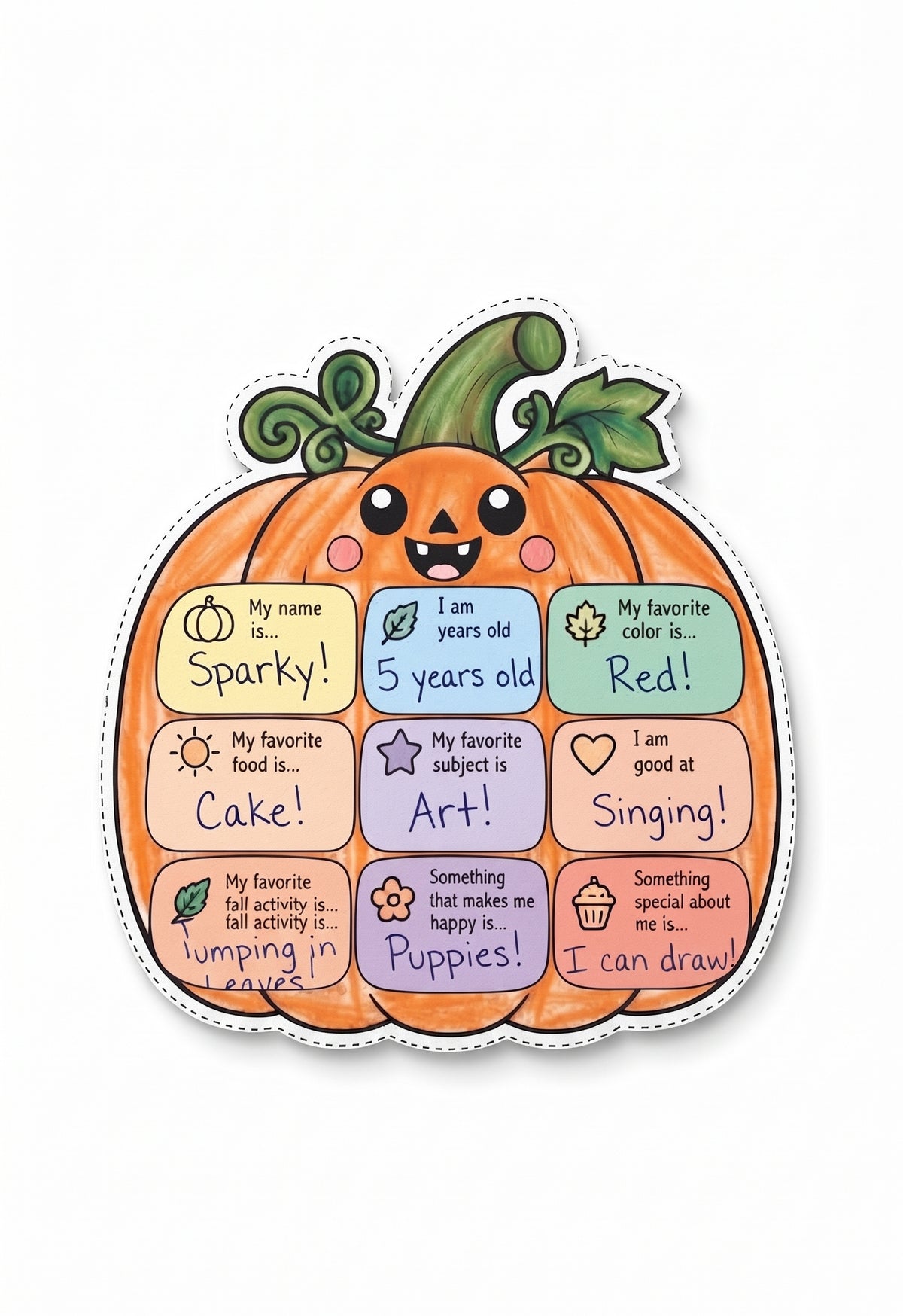 Fall All About Me Craft, Autumn Bulletin Board Activity, Back to School Student Writing Craft