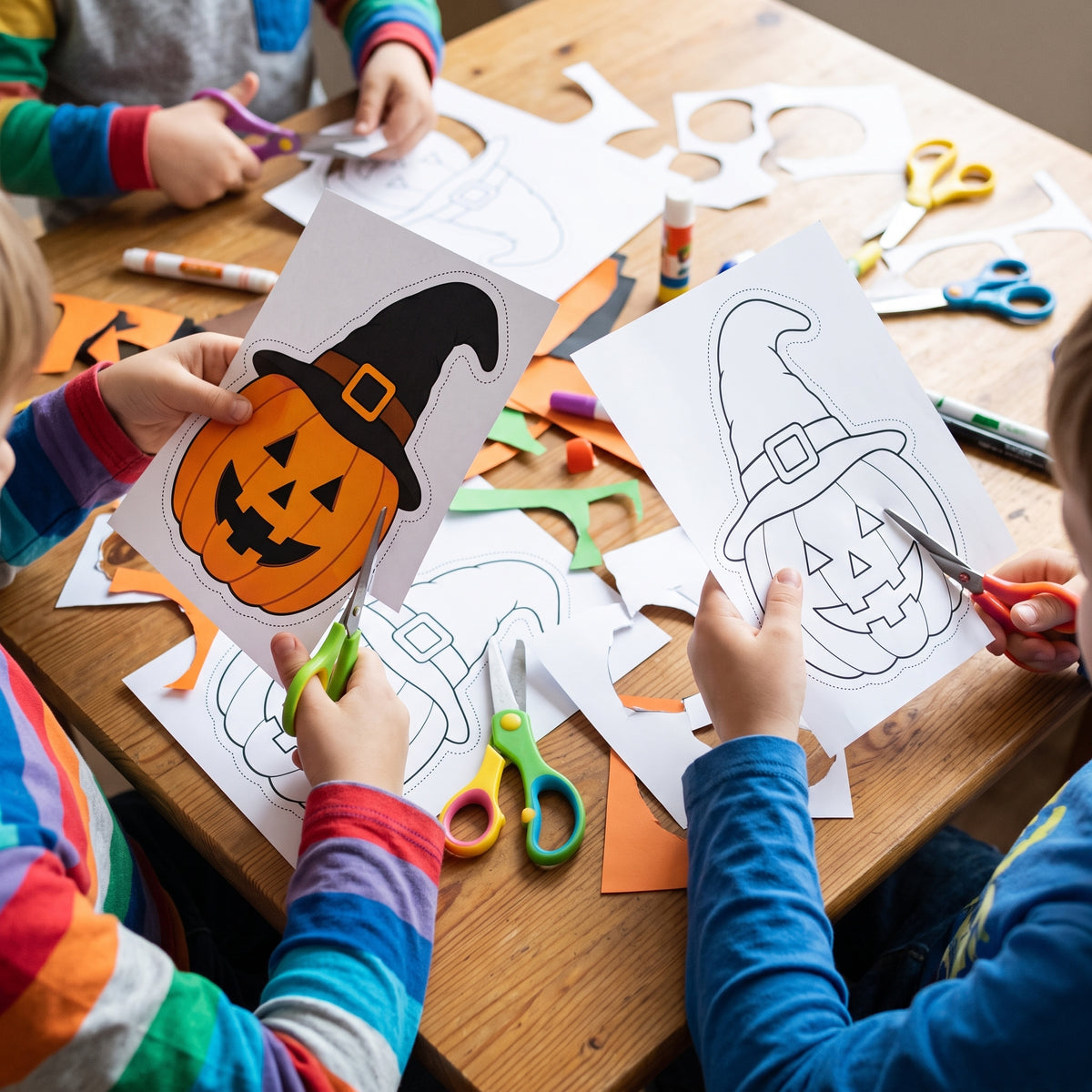 Halloween Paper Chain Craft Printable for Kids, Pumpkin Witch Paper Chain Garland, Halloween Classroom Decoration, Cut and Glue Activity