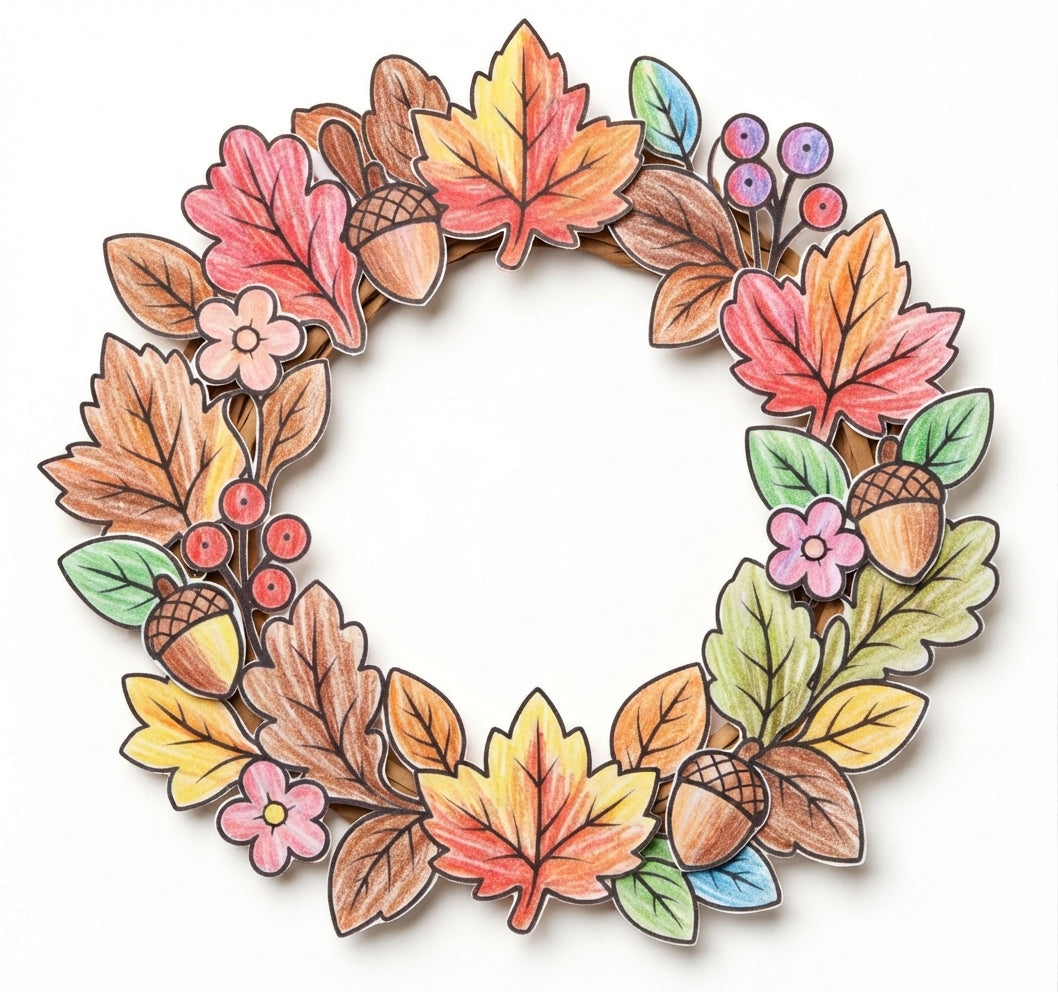 Thanksgiving Wreath Craft for Kids, Build a Thanksgiving Wreath, Fall Cut and Paste Craft, Thanksgiving Classroom Activity, Printable Wreath Craft