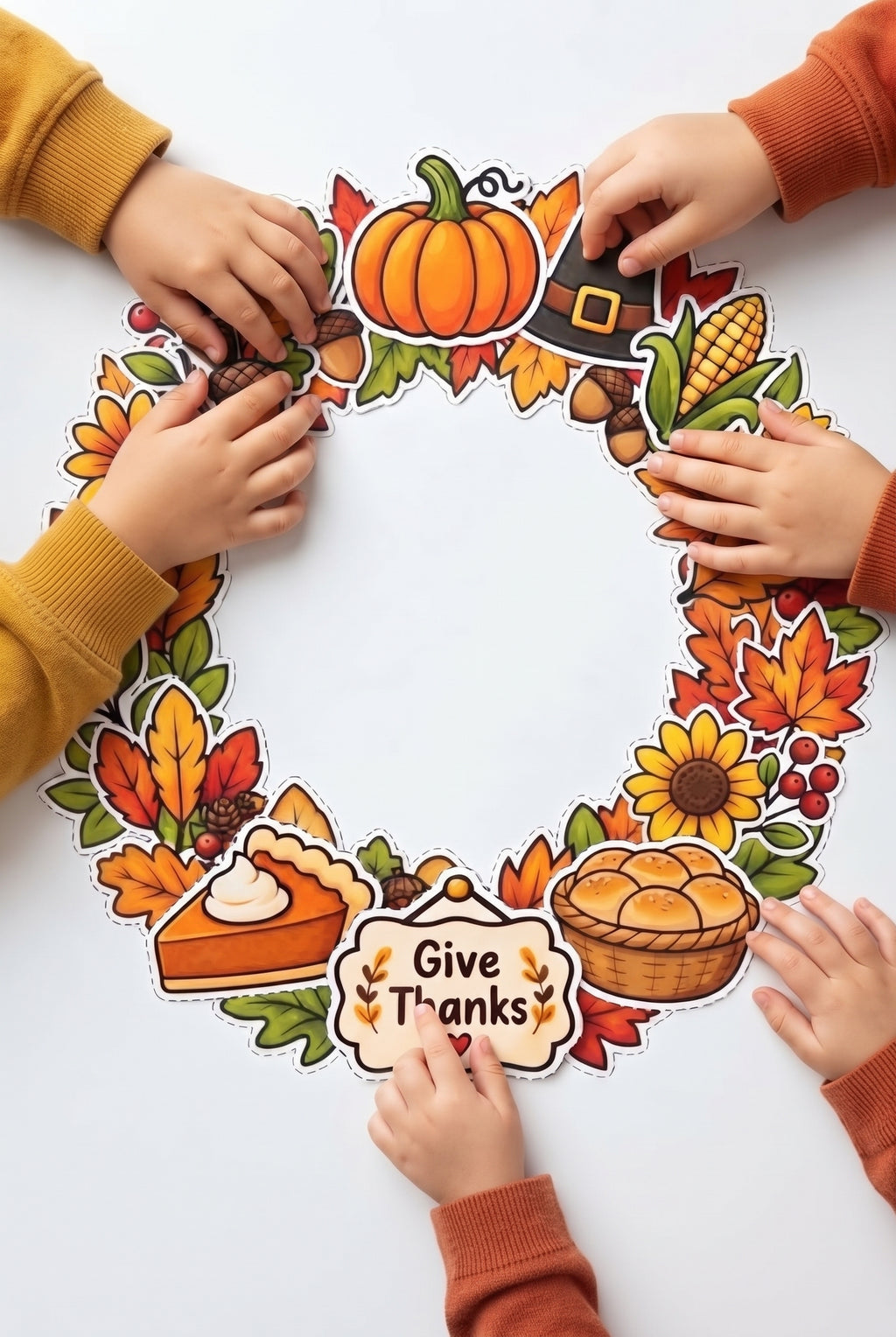 Thanksgiving Wreath Craft for Kids, Printable Cut and Paste Activity, Full Color Thanksgiving Cutouts, Fall Harvest Classroom Craft