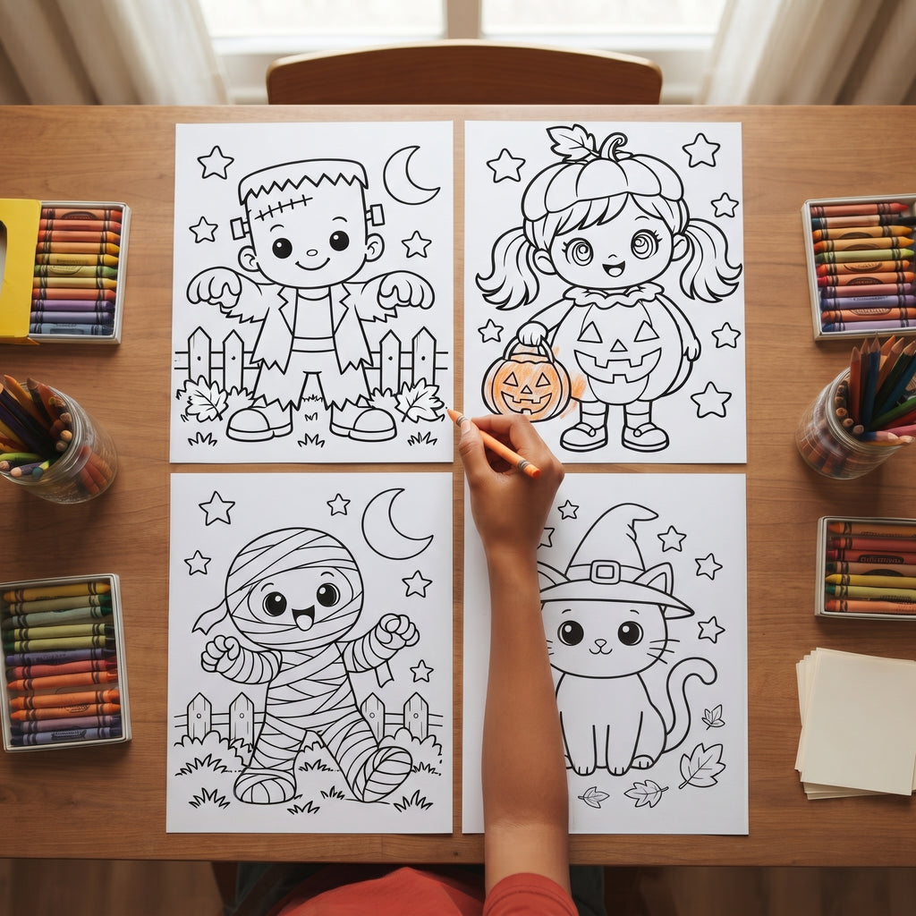 Halloween Coloring Pages for Kids, 26 Printable Halloween Coloring Sheets, Preschool Kindergarten Activity, Cute Spooky Coloring Book PDF