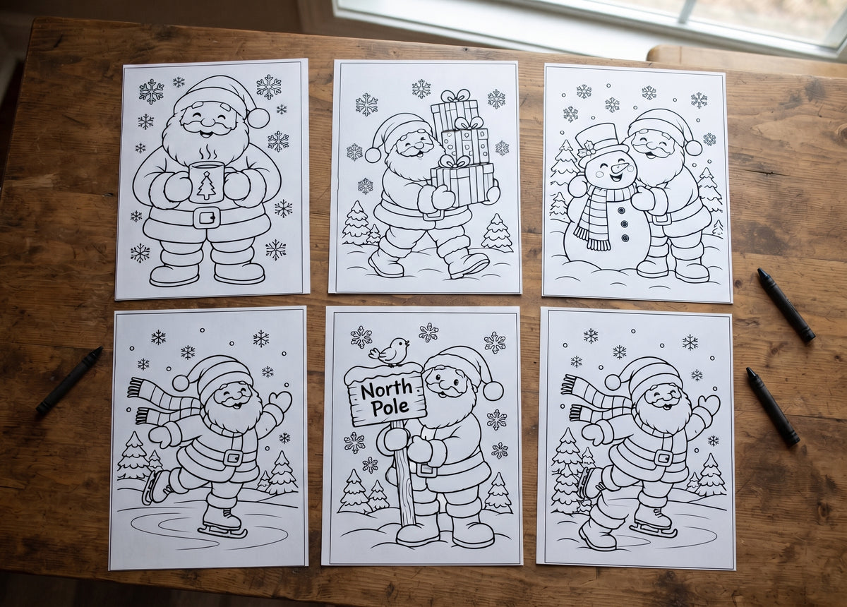 Santa Coloring Pages for Kids, 20 Printable Christmas Colouring Sheets, Santa Claus Coloring Book, Preschool Kindergarten Holiday Activity