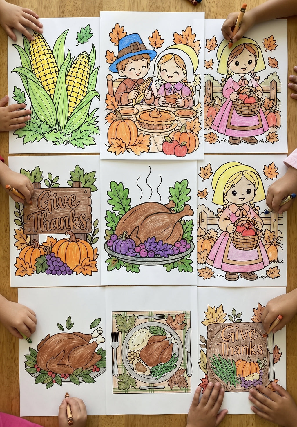Thanksgiving Coloring Pages for Kids, 25 Printable Thanksgiving Colouring Sheets, Fall Harvest Activity, Turkey Pumpkin Coloring Book