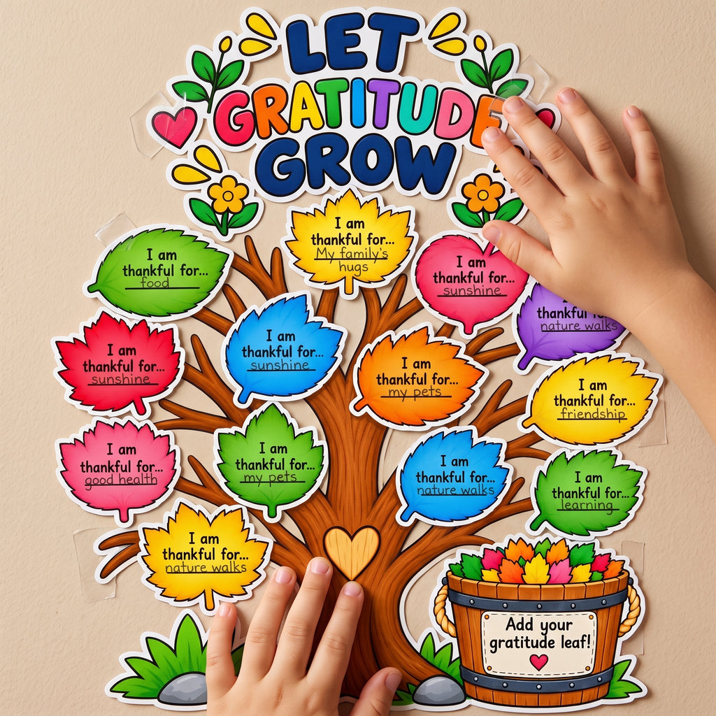 Thanksgiving Gratitude Tree Printable, Thankful Leaves Activity, Let Gratitude Grow Craft, Fall Bulletin Board, Gratitude Activity
