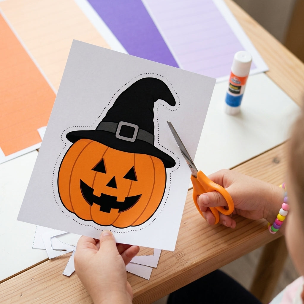 Halloween Paper Chain Craft Printable for Kids, Pumpkin Witch Paper Chain Garland, Halloween Classroom Decoration, Cut and Glue Activity
