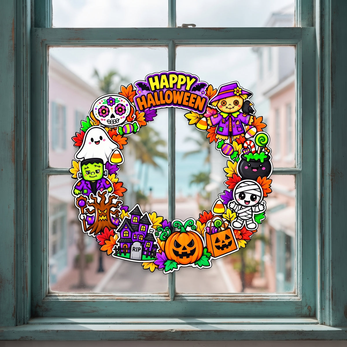 Halloween Wreath Craft for Kids, Printable Cut and Paste Activity, 7-Page Halloween Cutouts, Preschool Classroom Craft