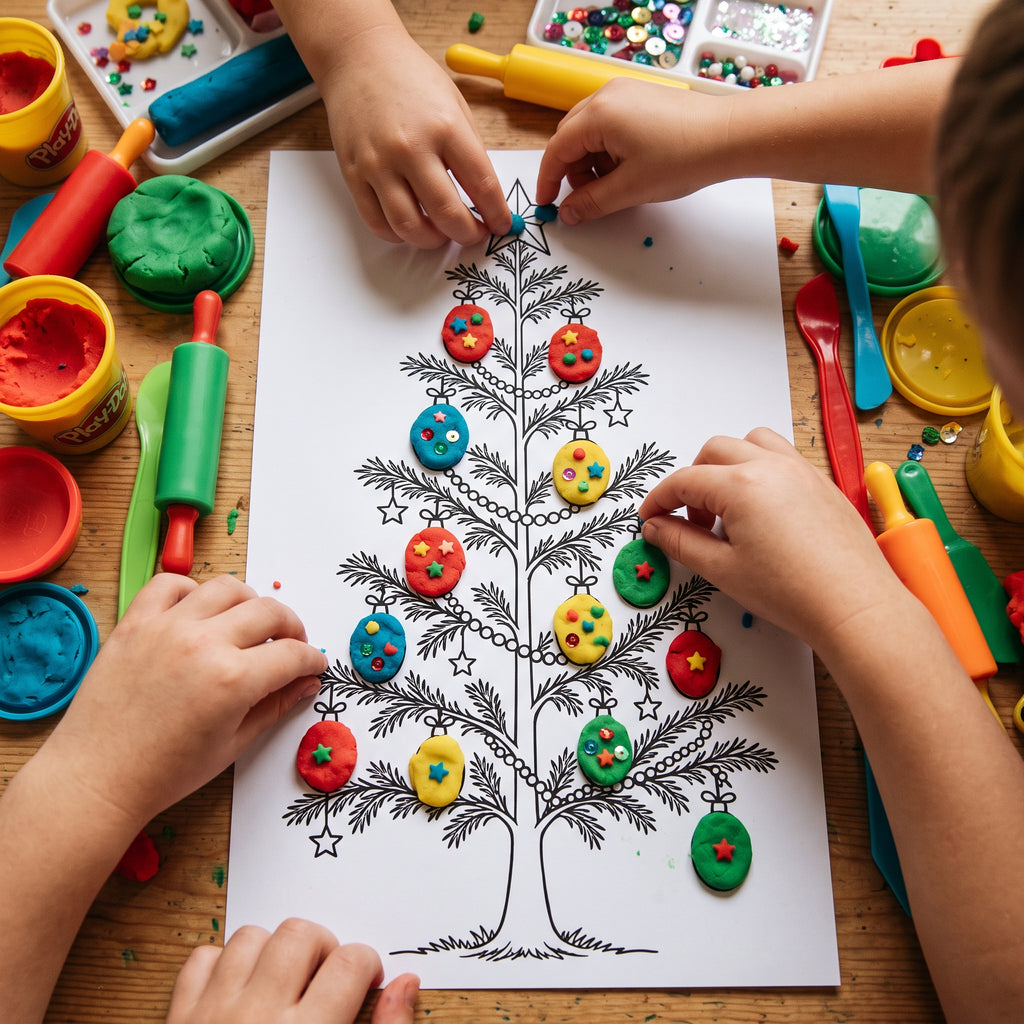 Christmas Tree Craft Printable for Kids, Fingerprint Dot Marker Play Dough Pom Pom Tissue Paper Paint Activity, Preschool Christmas