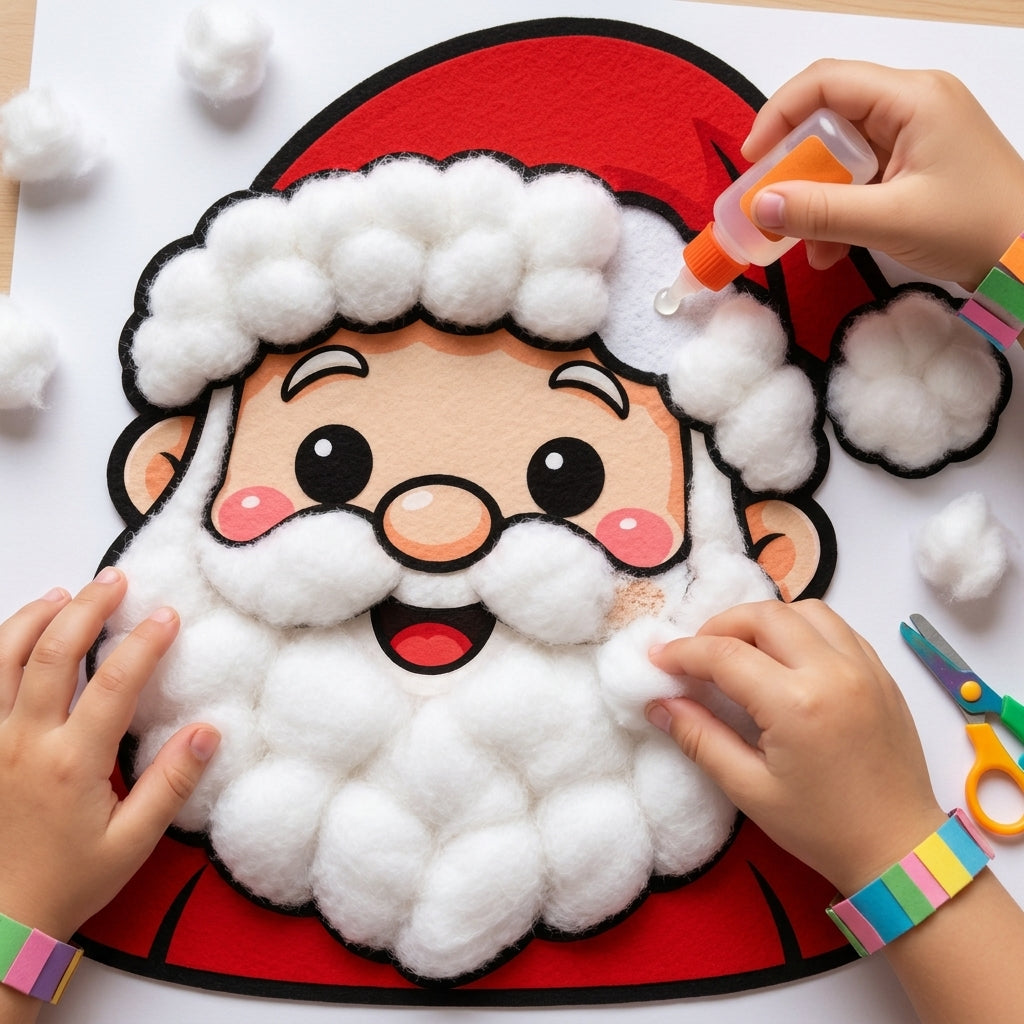 Santa Cotton Ball Beard Craft Printable for Kids, Christmas Santa Face Activity, Preschool Fine Motor Craft, Christmas Classroom Printable