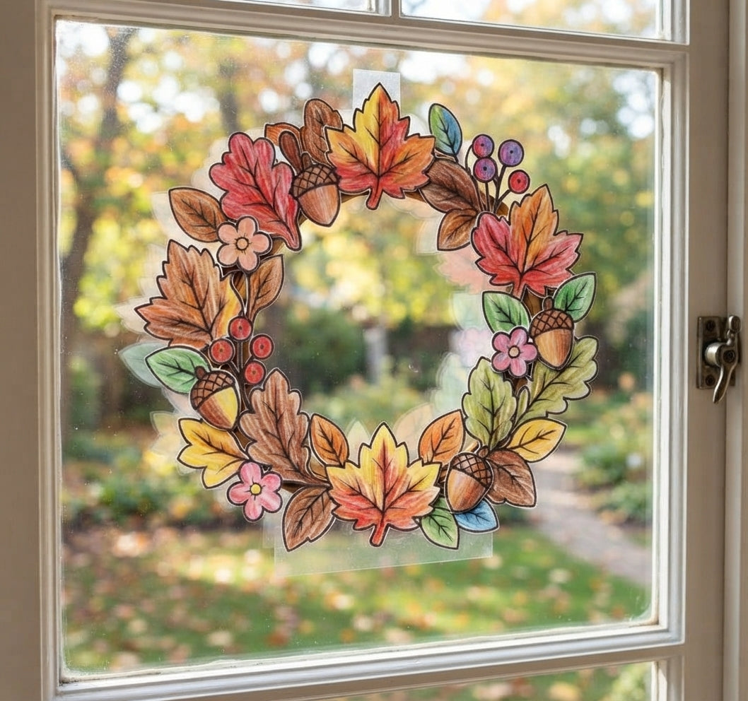Thanksgiving Wreath Craft for Kids, Build a Thanksgiving Wreath, Fall Cut and Paste Craft, Thanksgiving Classroom Activity, Printable Wreath Craft