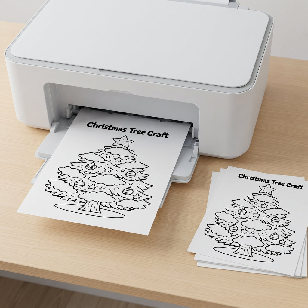 Christmas Tree Cotton Ball Craft | Christmas Coloring Page for Kids | Winter Fine Motor Activity | Preschool Printable