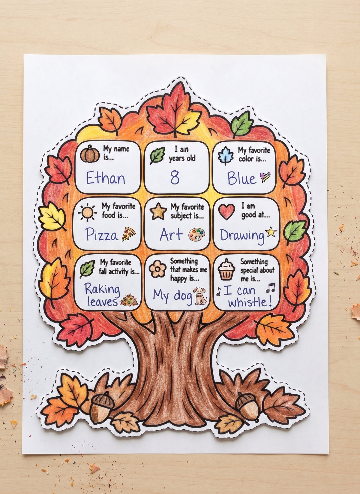Fall All About Me Craft, Autumn Bulletin Board Activity, Back to School Student Writing Craft