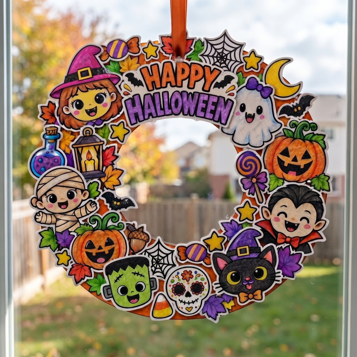 Halloween Wreath Craft for Kids, Printable Cut and Paste Wreath, Halloween Cutouts, Color Cut Glue Activity, Preschool Classroom Craft