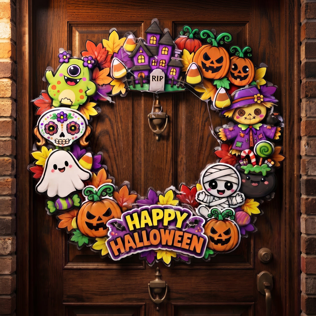 Halloween Wreath Craft for Kids, Printable Cut and Paste Activity, 7-Page Halloween Cutouts, Preschool Classroom Craft