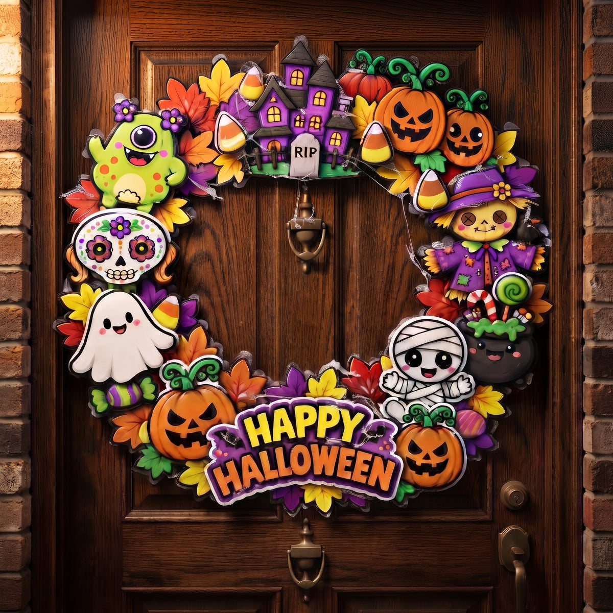 Halloween Wreath Craft for Kids, Printable Cut and Paste Activity, 7-Page Halloween Cutouts, Preschool Classroom Craft