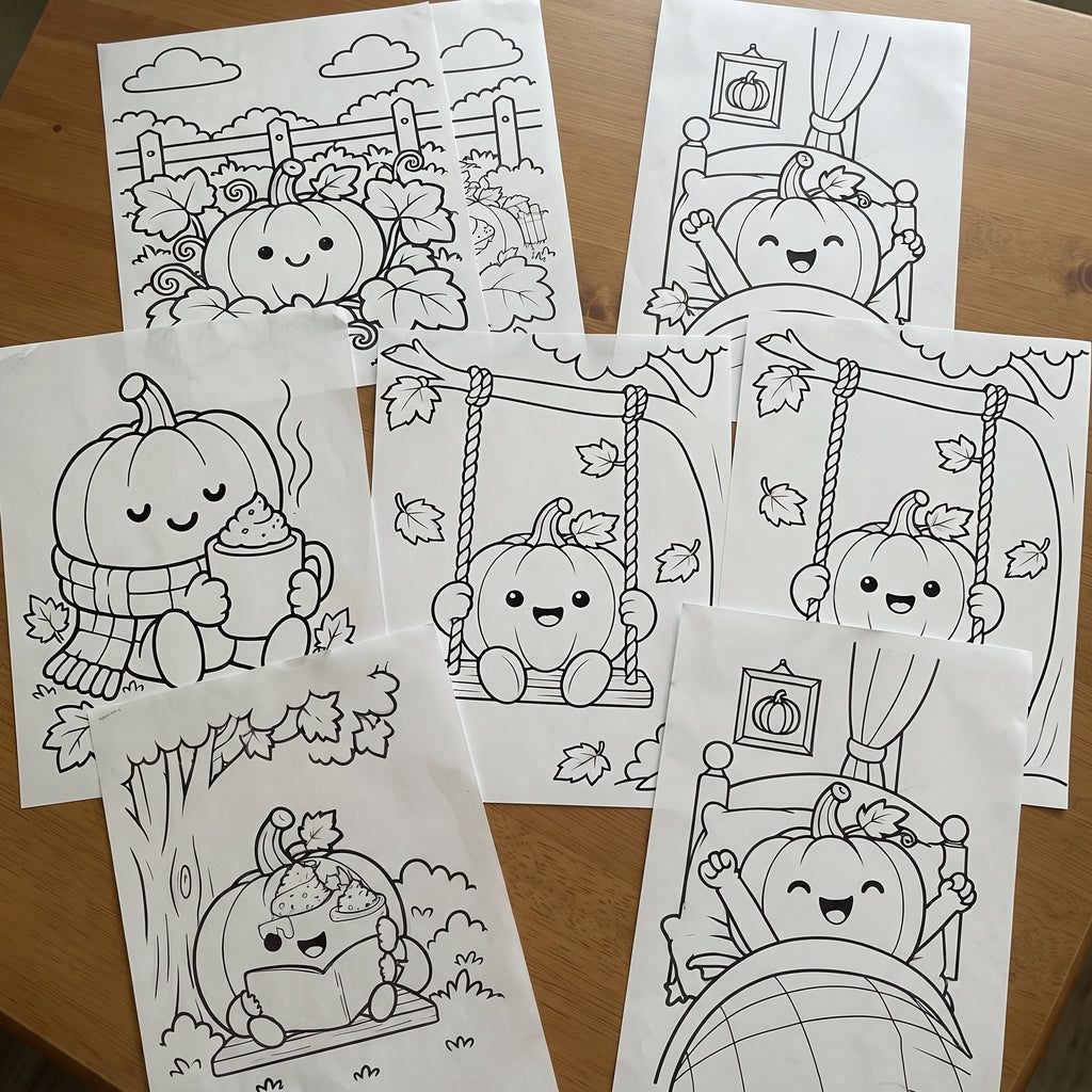 Pumpkin Coloring Pages for Kids, 20 Fall & Halloween Coloring Sheets, Cute Autumn Pumpkin Coloring Book, Preschool Harvest Activity
