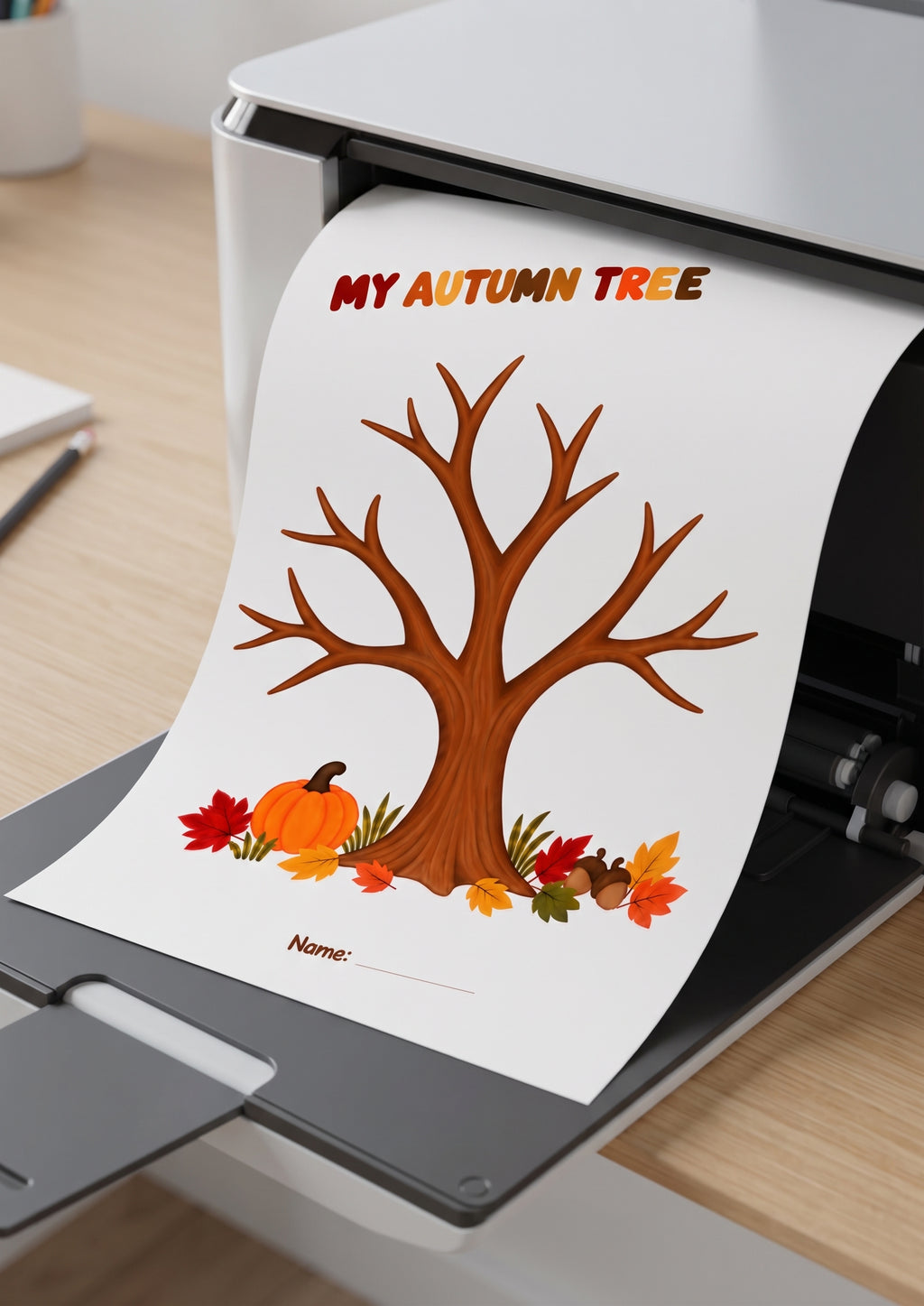 Fall Tree Craft Printable for Kids, Autumn Tree Template, Fingerprint, Pom Pom, Torn Paper, Play Dough Activity, Preschool Fine Motor Art