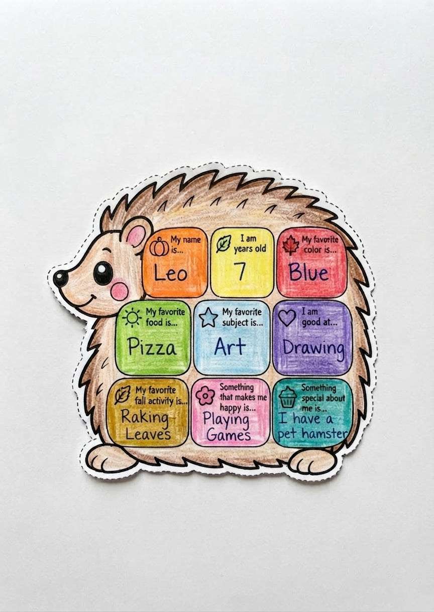 Fall All About Me Craft, Autumn Bulletin Board Activity, Back to School Student Writing Craft