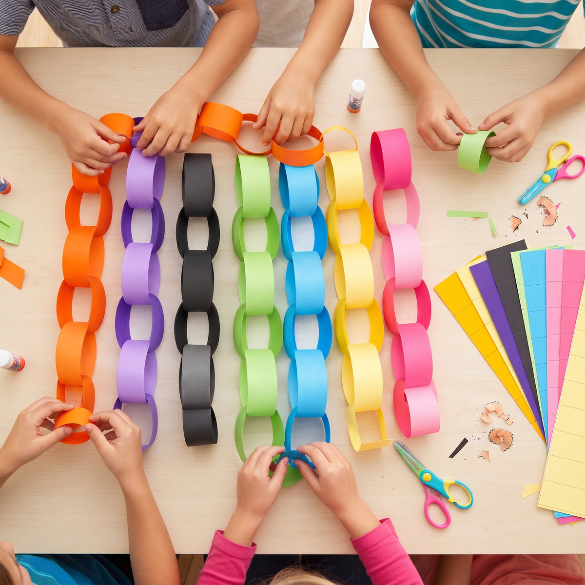 Halloween Paper Chain Craft Printable for Kids, Pumpkin Witch Paper Chain Garland, Halloween Classroom Decoration, Cut and Glue Activity