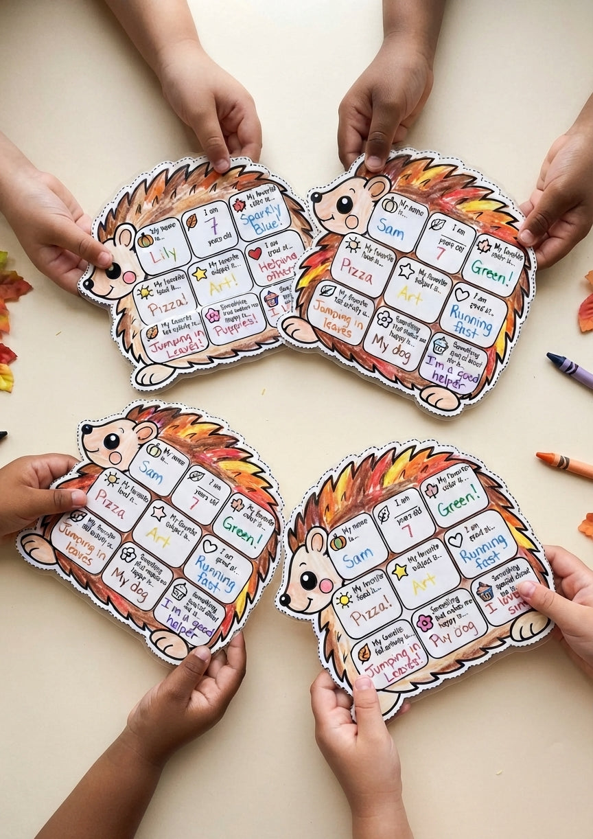 All About Me Fall Worksheet, Hedgehog Printable for Kids, Autumn Classroom Activity, Fall Bulletin Board Craft, Student Introduction
